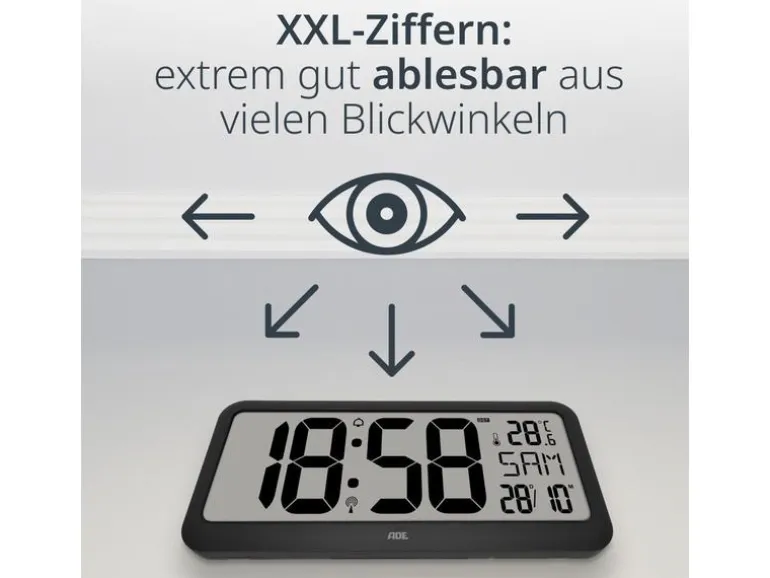 ADE Funkuhr XXL Wanduhr oder Regeluhr Schwarz