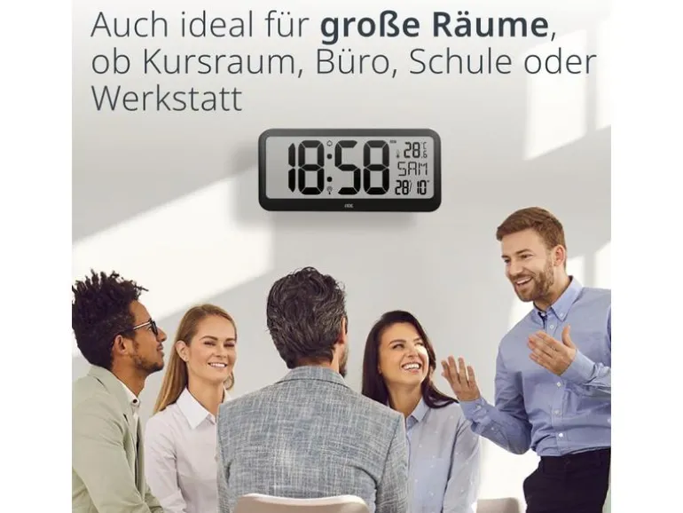 ADE Funkuhr XXL Wanduhr oder Regeluhr Schwarz