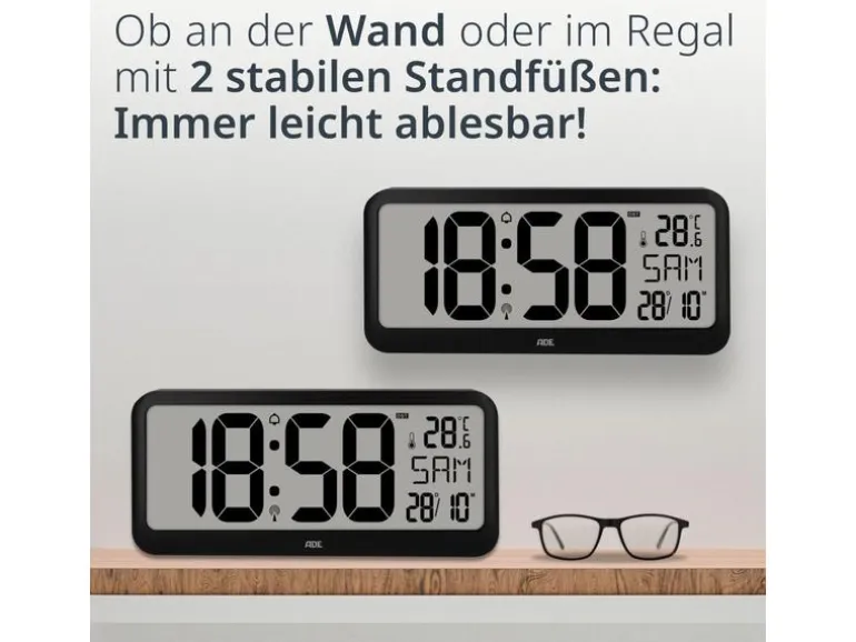 ADE Funkuhr XXL Wanduhr oder Regeluhr Schwarz