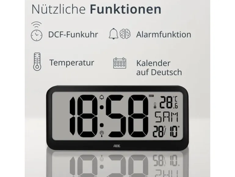 ADE Funkuhr XXL Wanduhr oder Regeluhr Schwarz