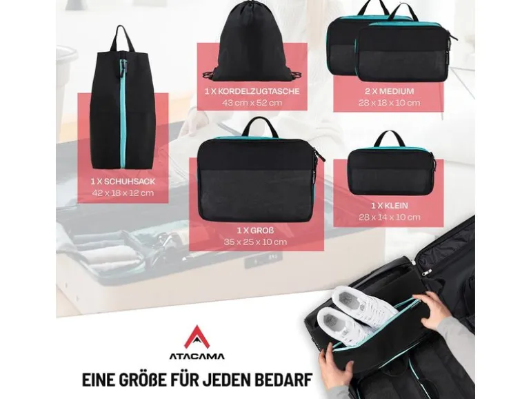 Atacama Premium Kompressions Packwürfel - 6er-Set Schwarz