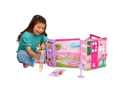 Barbie Barbie Wochenend-Haus mit Puppe, 30 cm, 4 Spielbereiche