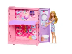 Barbie Barbie Wochenend-Haus mit Puppe, 30 cm, 4 Spielbereiche