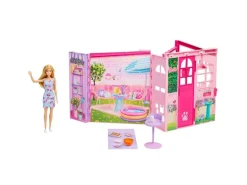 Barbie Barbie Wochenend-Haus mit Puppe, 30 cm, 4 Spielbereiche
