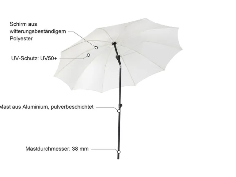 COCON Sonnenschirm TR-004, Ø 270 cm, Push-up, Nature