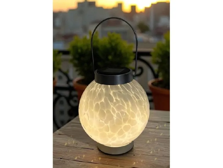 Dameco LED Solar Laterne aus Glas, Weiss