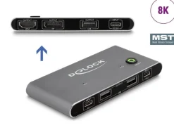 Delock KVM Switch USB-C zu HDMI und DisplayPort 8K MST mit USB 2.0