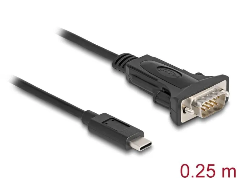 Delock Serial-Adapter USB-C – RS-232 D-Sub 9 Pin mit Schraube 0.25m