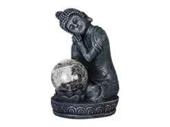 EGLO Leuchten Gartenlicht Solardekoration Buddha, 19.5 cm, Grau