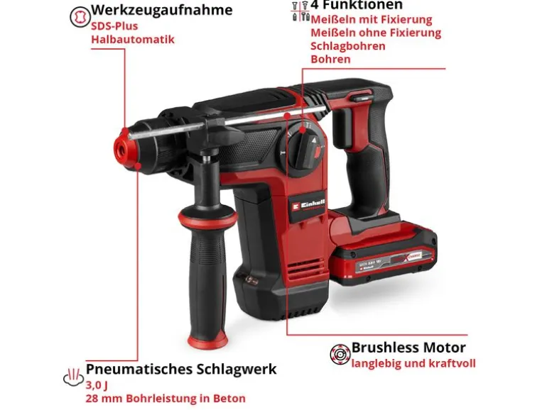 Einhell Professional Schnurloser Bohrhammer TP-HD 18/28 Li BL+4 (1x3.0Ah+)