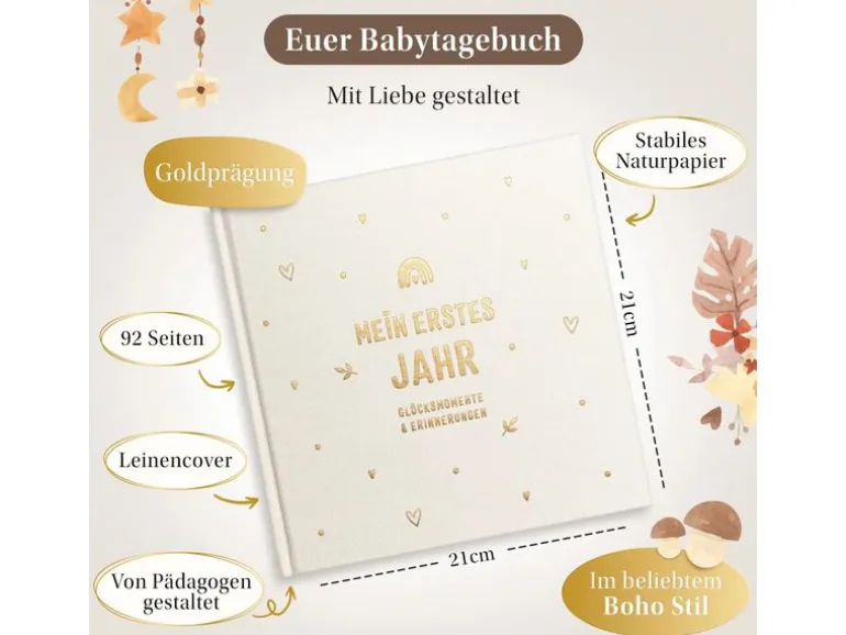 Eulentaler Babyalbum Gold Leinen, 92 Seiten