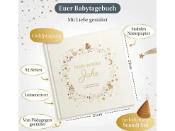 Eulentaler Babyalbum Scandi Gold Leinen, 92 Seiten