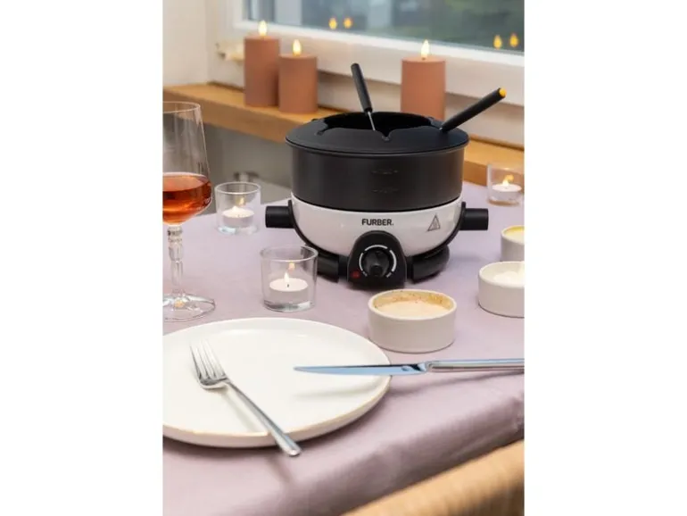 FURBER Fondue-Set Alpy 9 Teile, Schwarz/Weiss