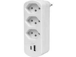 FURBER.power Mehrfachstecker Flexo 3 x T13, USB-A, USB-C, drehbar