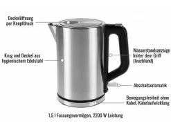 FURBER Wasserkocher Premium 1.5 l, Edelstahl