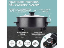 GOURMETmaxx Party-Pfanne mit Deckel, 1500 W