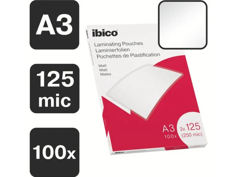 Ibico Laminierfolie A3, 125 µm, 100 Stück, Wasserabweisend; Matt