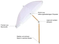 KOOR Sonnenschirm Boho Rosa, 180 cm