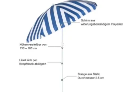 KOOR Sonnenschirm Marino 180 cm, Blau/Weiss