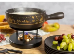 Kuhn Rikon Käsefondue-Set Alpenpanorama 15 Teile, Schwarz/Gold