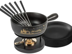 Kuhn Rikon Käsefondue-Set Alpenpanorama 15 Teile, Schwarz/Gold