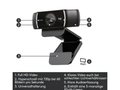 Logitech Webcam C922 Pro Stream , mit Stativ, Full-HD 1080p, USB
