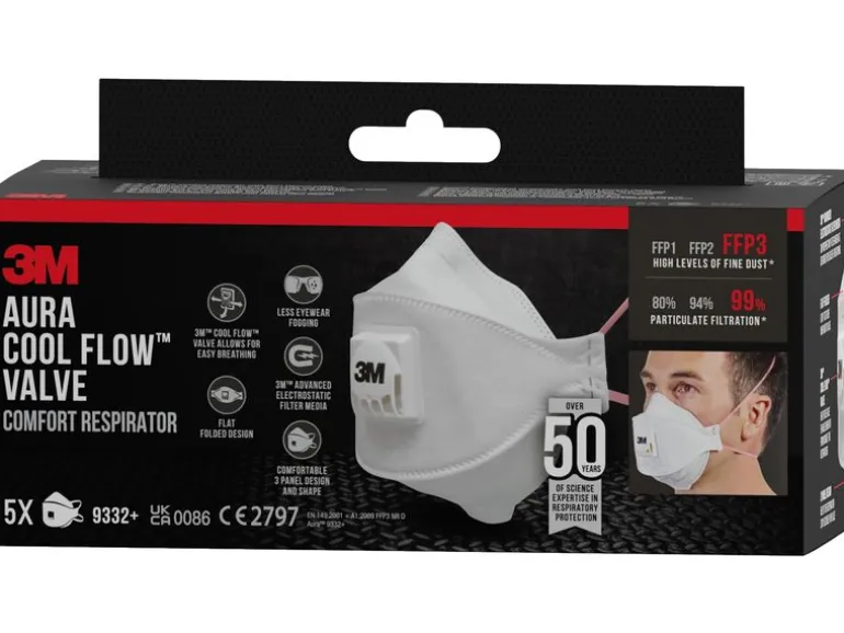 3M Atemschutzmaske Aura 9332+ FFP3, 5 Stück