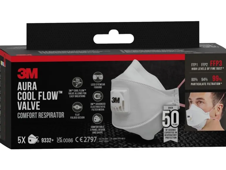3M Atemschutzmaske Aura 9332+ FFP3, 5 Stück