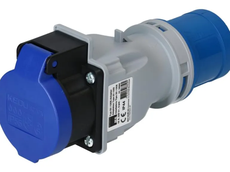 maxCAMP Adapterstecker CEE16/3 - T23, Blau/Grau