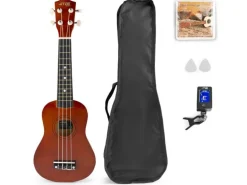 MAX Ukulele UKEY Set Soprano Dunkel Natur 21 Zoll