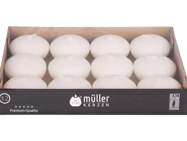 müller Kerzen Schwimmkerze 3 x 4.5 cm, Crème, 12 Stück
