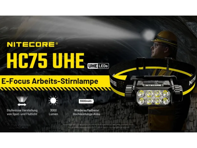 Nitecore Stirnlampe HC75UHE 3000 lm Schwarz/Gelb