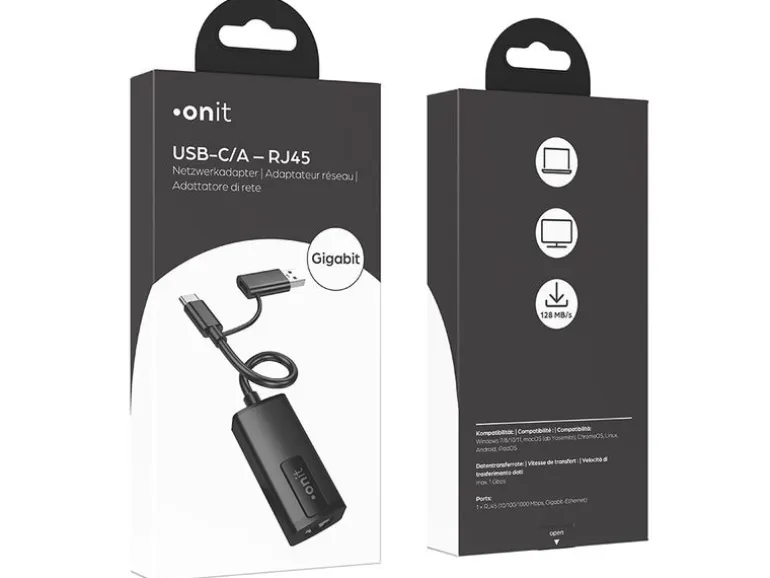 onit Netzwerk-Adapter USB-C/A – RJ45 Gigabit-LAN