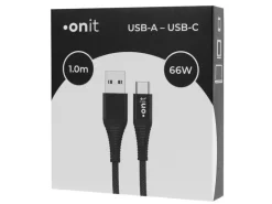 onit USB 2.0-Kabel 66 W, USB-A - USB-C, 1 m, Schwarz