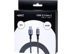 onit USB 3.1-Kabel 66 W, USB-A - USB-C, 2 m, Schwarz/Grau