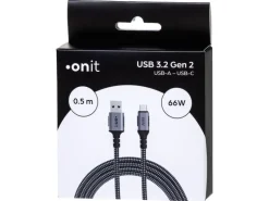 onit USB 3.1-Kabel 66 W, USB-A - USB-C, 0.5 m, Schwarz/Grau