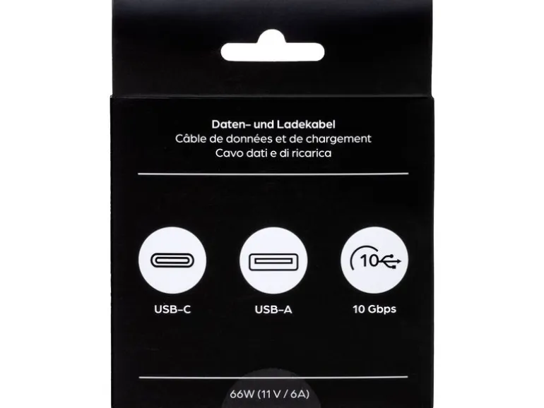 onit USB 3.1-Kabel 66 W, USB-A - USB-C, 1 m, Schwarz/Grau