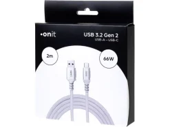 onit USB 3.1-Kabel 66 W, USB-A - USB-C, 2 m, Weiss