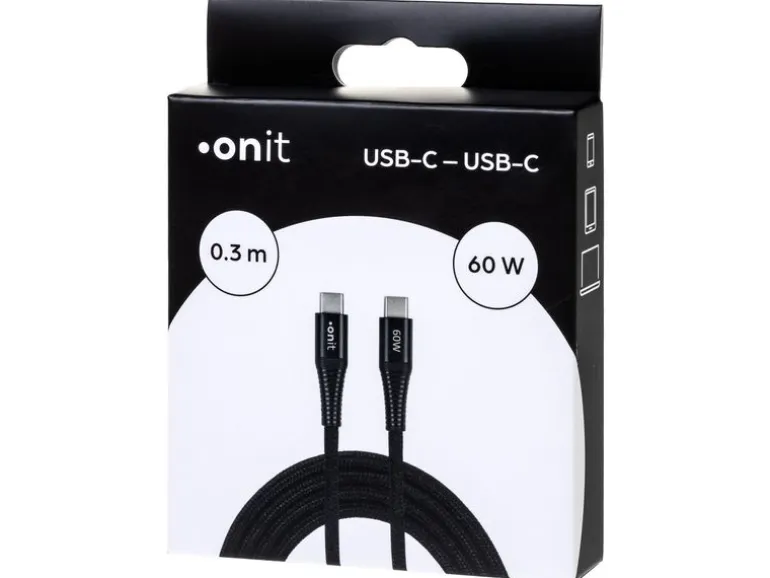 onit USB 3.0-Kabel 60 W, USB-C - USB-C, 0.3 m, Schwarz