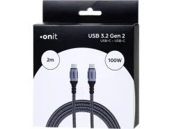 onit USB 3.1-Kabel 100 W, USB-C - USB-C, 2 m, Schwarz/Grau