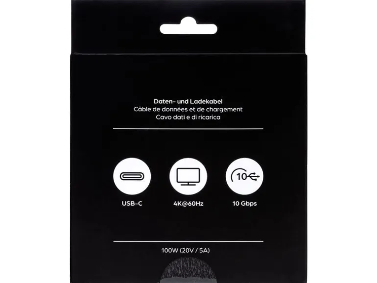 onit USB 3.1-Kabel 100 W, USB-C - USB-C, 2 m, Schwarz/Grau