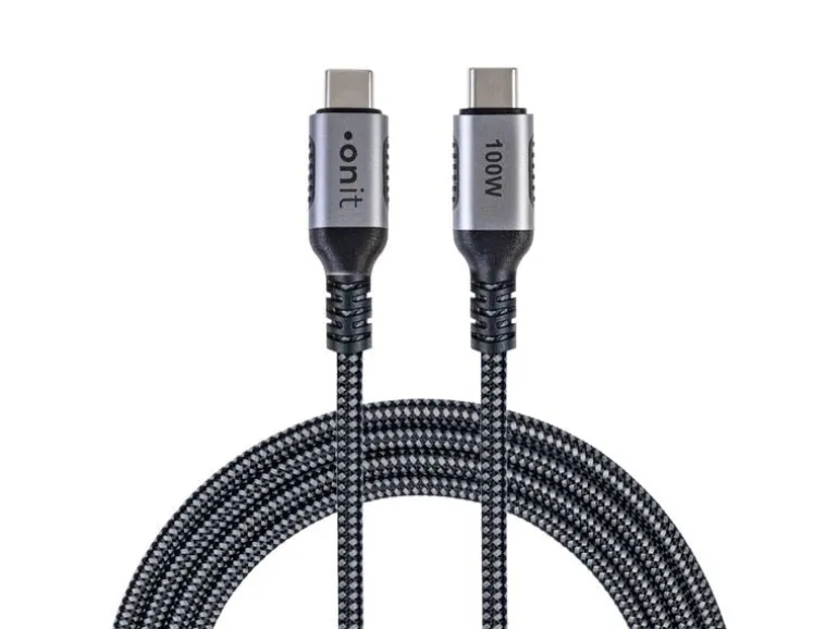 onit USB 3.1-Kabel 100 W, USB-C - USB-C, 2 m, Schwarz/Grau
