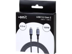 onit USB 3.1-Kabel 100 W, USB-C - USB-C, 0.5 m, Schwarz/Grau
