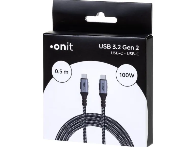 onit USB 3.1-Kabel 100 W, USB-C - USB-C, 0.5 m, Schwarz/Grau