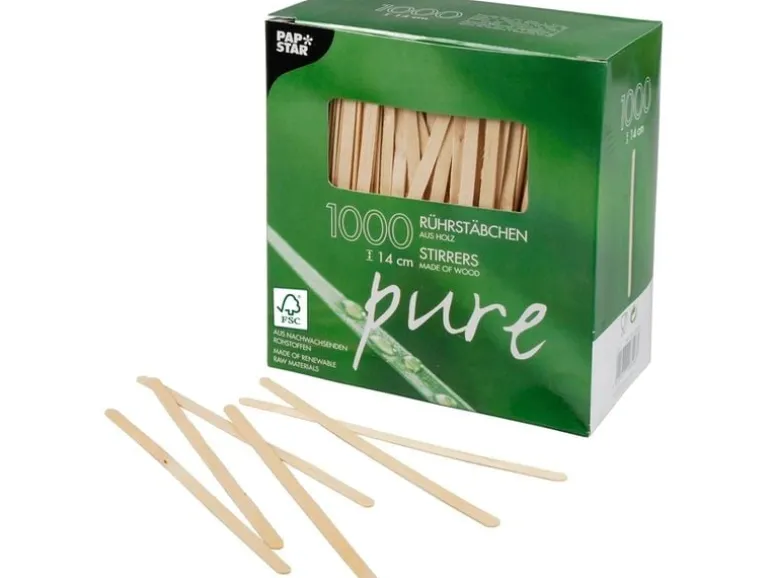 Papstar Einweg-Rührstäbchen PURE 14 cm 1000 Stück Braun