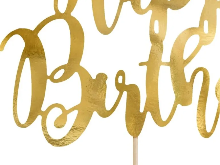 Partydeco Kuchen-Topper Happy Birthday 1 Stück, Gold