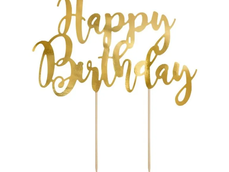 Partydeco Kuchen-Topper Happy Birthday 1 Stück, Gold