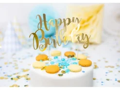 Partydeco Kuchen-Topper Happy Birthday 1 Stück, Gold