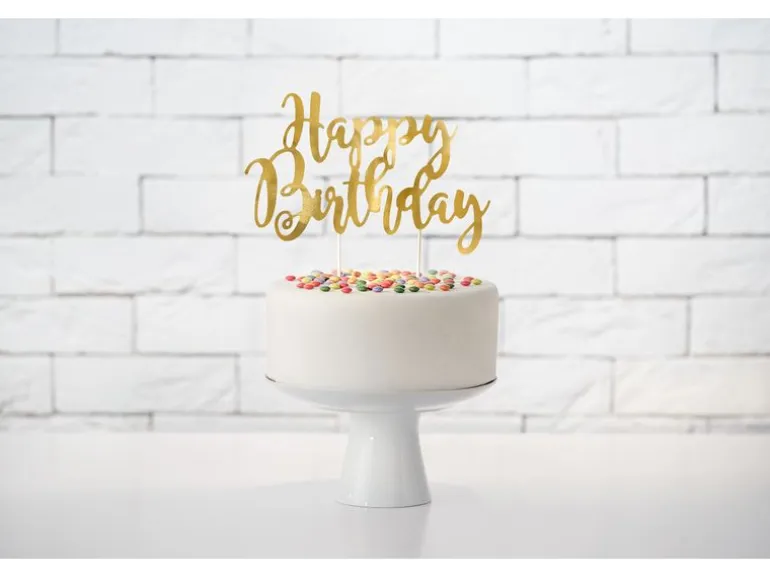 Partydeco Kuchen-Topper Happy Birthday 1 Stück, Gold