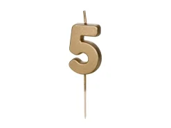 Partydeco PartyDeco Geburtstagskerze Ziffer 5 Gold 1 Stück